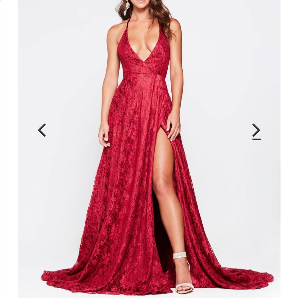 Red lace prom dress